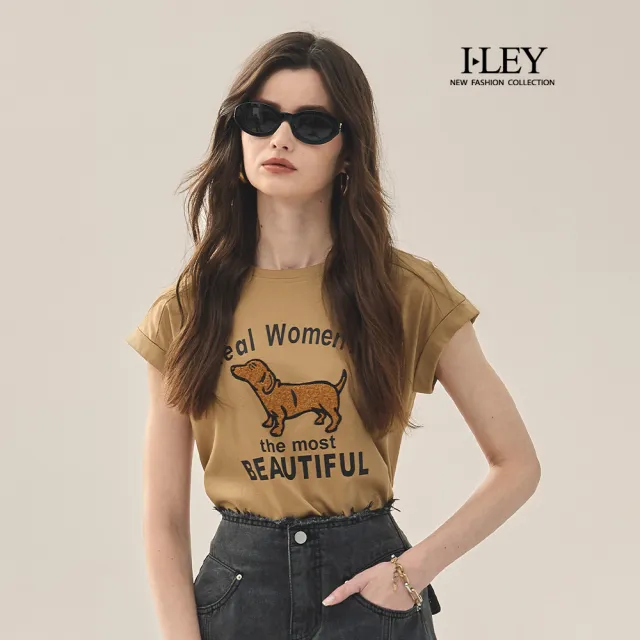 【ILEY 伊蕾】臘腸狗毛圈貼布繡連袖上衣(卡其;M-XL;1252161209)