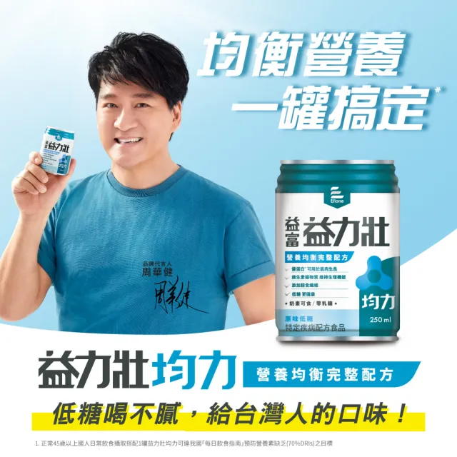 【益富】益力壯均力 營養均衡完整配方-原味低糖 250ml*24入*3箱(周華健代言)