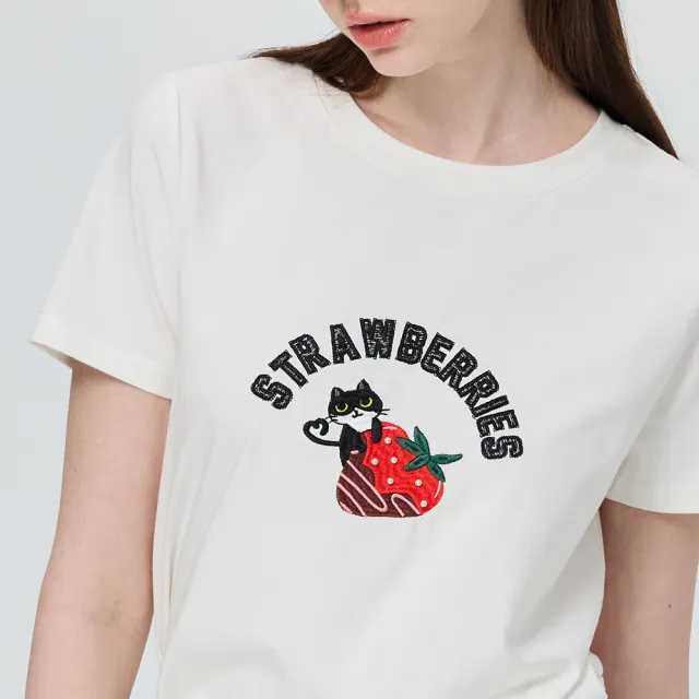 【OUWEY 歐薇】草莓巧克力醬圖案棉質T恤(白；S-L；3252161207)