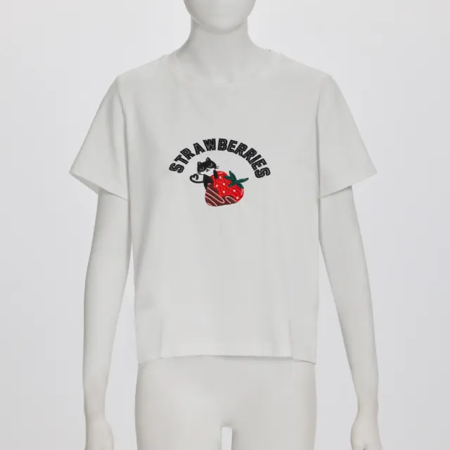 【OUWEY 歐薇】草莓巧克力醬圖案棉質T恤(白；S-L；3252161207)