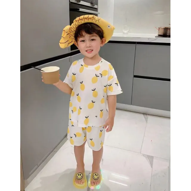 【安朵童舖】現貨韓版兒童冰絲家居服男童短袖套裝女童寬鬆睡衣寶寶冰絲套裝(09A/050)