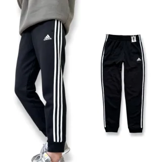 【adidas 愛迪達】青年版 男女可穿 經典三線褲 刷毛 修身縮口 休閒長褲 棉褲(AK5953)