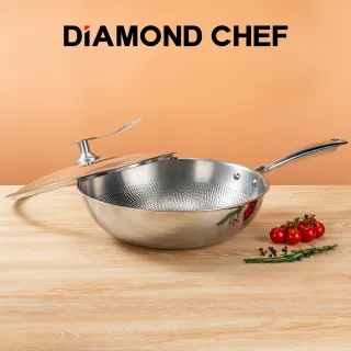 【DIAMOND CHEF】純鈦輕量不沾鍋/炒鍋32CM(鈦鍋/附可站立鍋蓋/不挑爐具)