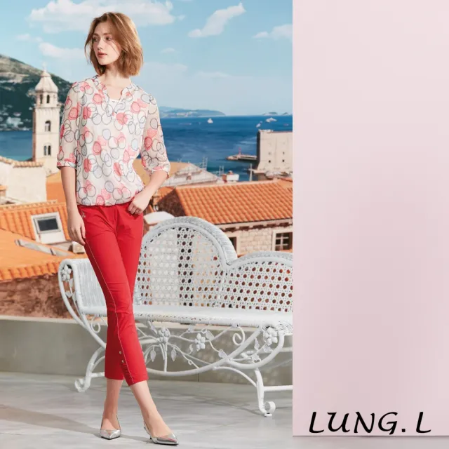 【LUNG.L 林佳樺】LR80A 白色圓圈印花雪紡七分袖假兩件式女裝上衣(春夏新品)