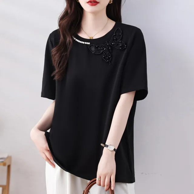 【ALLK 歐楷】新品 釘珠長上衣 2色(尺寸L-XXL/中大尺碼/涼爽/透氣)