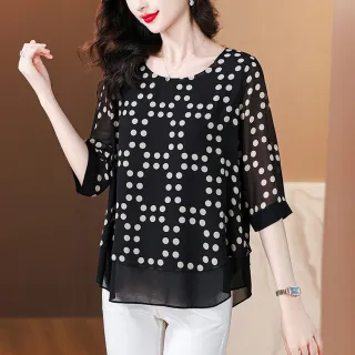 【ALLK 歐楷】出清 印花長上衣 黑色(尺寸L-XXL/中大尺碼/涼爽/透氣)