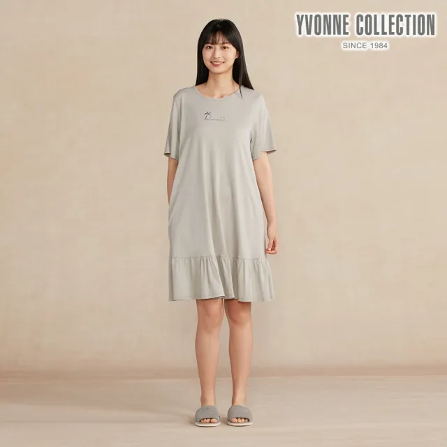 【YVONNE 以旺傢飾】竹纖維網印短袖洋裝-迷霧灰