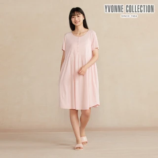 【YVONNE 以旺傢飾】半開襟短袖洋裝-貝殼粉