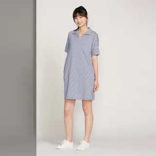 【YVONNE 以旺傢飾】直條提花襯衫領短袖洋裝-海島藍