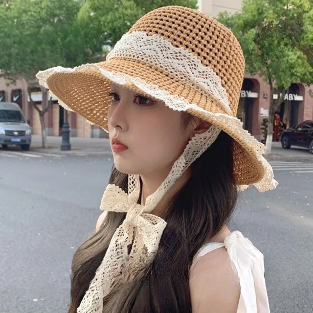 【LEEHER】蕾絲草帽/草帽/編織帽/帽子/防曬帽/大帽檐/女生帽子/遮陽帽/草編帽/沙灘帽/小臉神器/