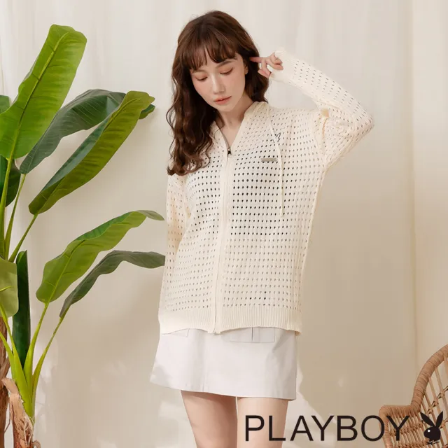 【PLAYBOY】設計感慵懶毛衣連帽外套(杏色)