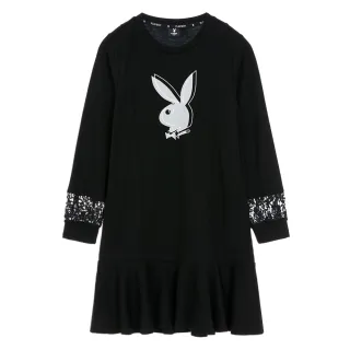 【PLAYBOY】袖口鏤空蕾絲洋裝(黑色)