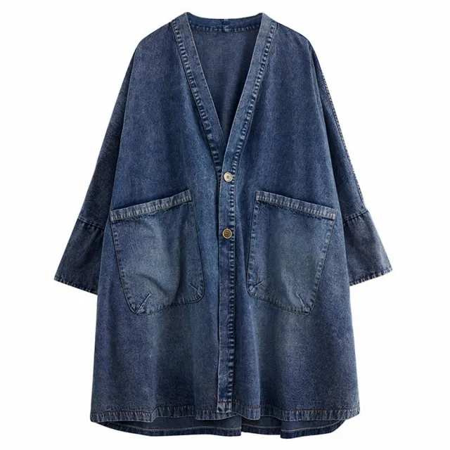【巴黎精品】現貨+預購 美式牛仔襯衫經典牛仔外套休閒上衣丹寧罩衫(寬鬆蝙蝠袖口袋中長款女外套a1jc9)