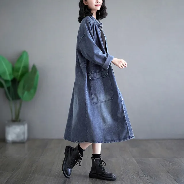 【巴黎精品】現貨+預購 美式牛仔外套丹寧夾克經典牛仔襯衫休閒上衣(寬鬆襯衫大口袋長版女外套a1jc76)