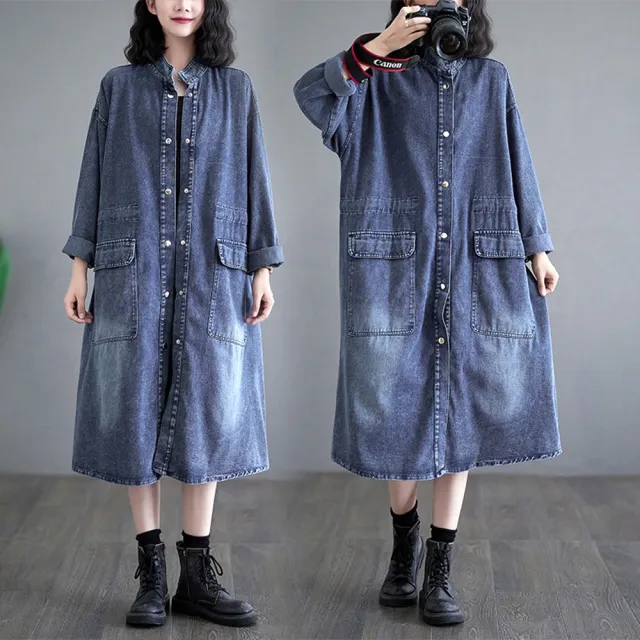 【巴黎精品】現貨+預購 美式牛仔外套丹寧夾克經典牛仔襯衫休閒上衣(寬鬆襯衫大口袋長版女外套a1jc76)