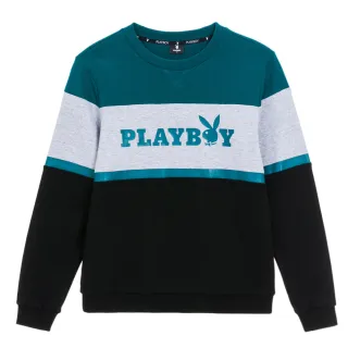 【PLAYBOY】圓領色塊拼接休閒上衣(黑色)