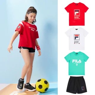 【FILA官方直營】KIDS 童裝  男童 女童 童短袖圓領上衣 / 針織短褲(任選)