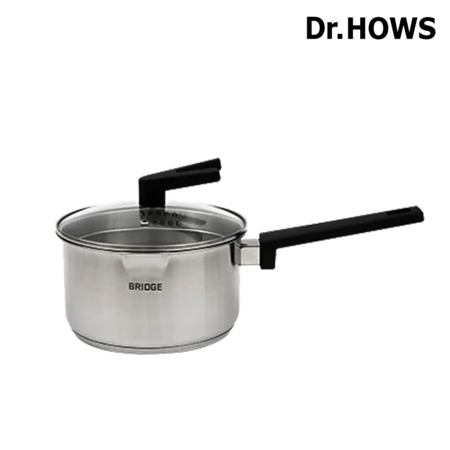 【Dr.Hows】BRIDGE 不銹鋼單柄湯鍋18cm附蓋-銀(DR-BR1825)IH/電磁爐/瓦斯爐適用