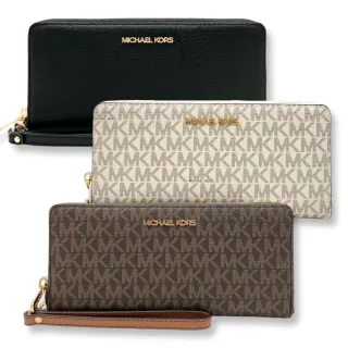 【Michael Kors】MK 男女可用 長夾 可拆式掛帶 PVC防刮皮革/荔枝皮革 拉鍊全開式 皮夾(35F8GTVT3B)