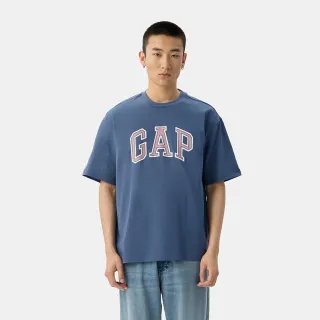 【GAP】男女同款 Logo純棉印花圓領短袖T恤-灰藍色(725616)