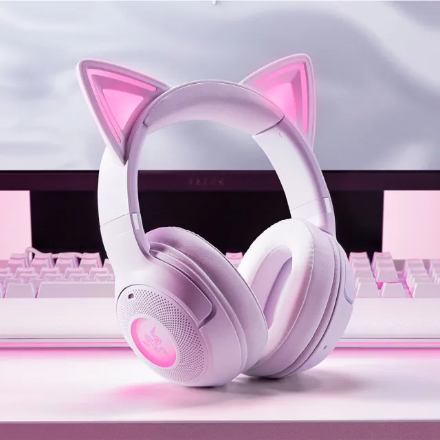 【Razer 雷蛇】北海巨妖  Kitty V2 BT 無線藍芽RGB遊戲耳麥-白色