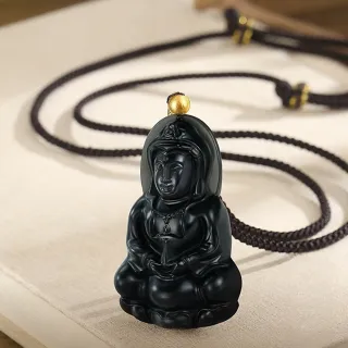 【MoonDy】飾品 項鍊 男生項鍊 和田玉 玉石 觀音像 佛像 吊墜 足金999 編繩項鍊 保平安 護身符 玉珮