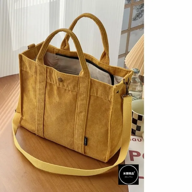 【米蘭精品】現貨+預購 手提包帆布肩背包托特包側背包單肩包隨身女包(日系加厚燈芯絨4色74jn28)