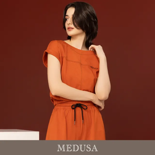 【MEDUSA 曼度莎】現貨-壓線寬鬆剪裁休閒套裝T恤 - 2色（M-XL）｜女休閒上衣 寬鬆T恤 短袖T恤(601-5110A)