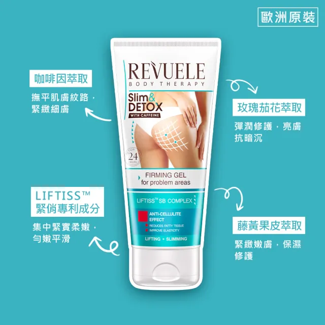 【REVUELE 瑞膚露】咖啡因緊實S美形凝膠200ml-3入(手臂、腰、腹、臀、腿 精準修護)