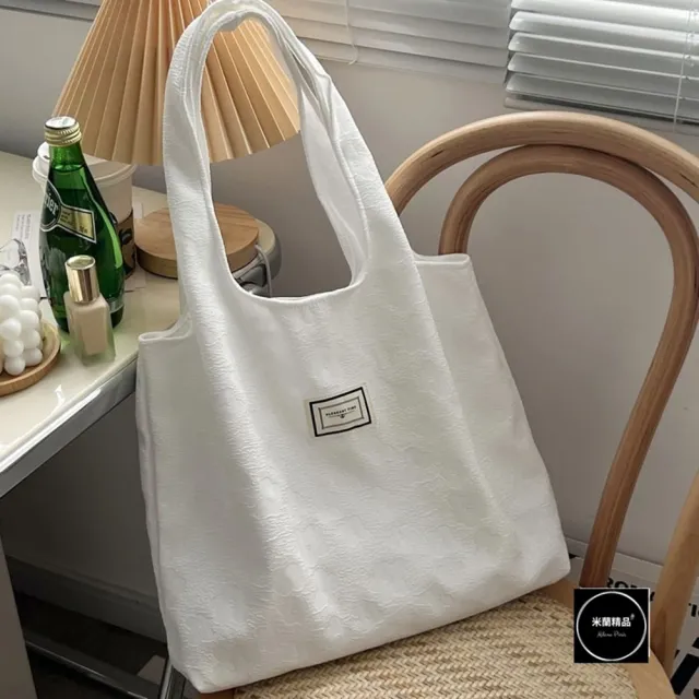 【米蘭精品】現貨+預購 手提包帆布肩背包托特包側背包單肩包隨身女包(休閒百搭壓花朵5色74jn53)