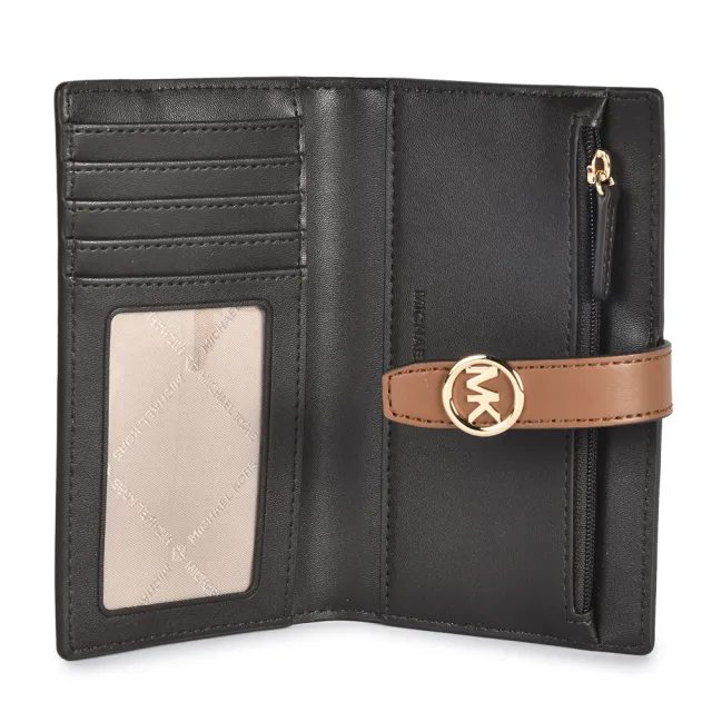 【Michael Kors】Greenwich皮革MK圓標LOGO薄型壓釦零錢卡片短夾(咖啡棕)