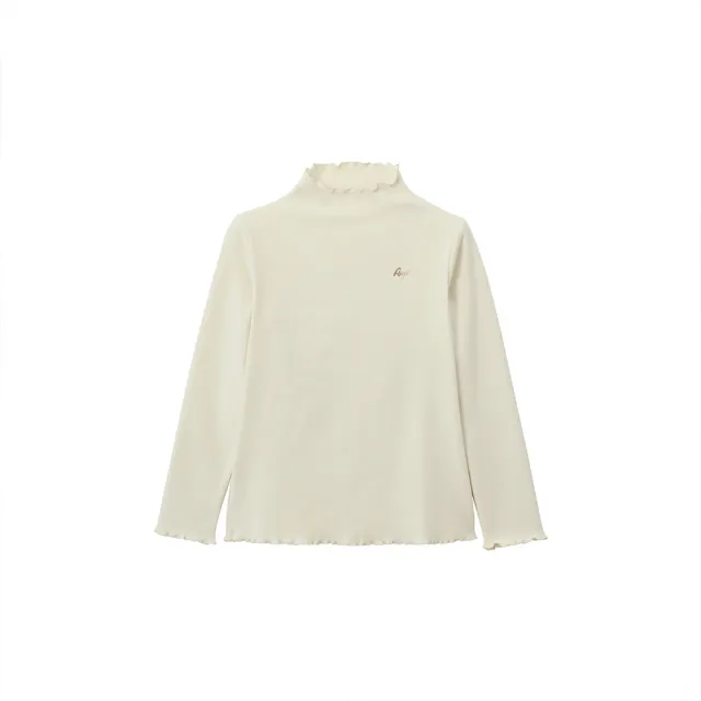 【GIORDANO 佐丹奴】童裝絨面木耳邊長袖上衣(98 蛋蜜乳白)