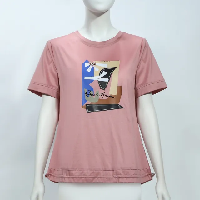 【ILEY 伊蕾】抽繩印花絲光棉上衣(粉；M-2L；1252181220)