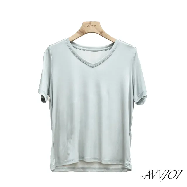 【AVVJOY 艾薇卓爾】百搭彈性柔滑V領短袖上衣(上衣 短袖 大學t 短袖上衣 短袖t恤 寬鬆上衣 CL2317032)（其他規格）