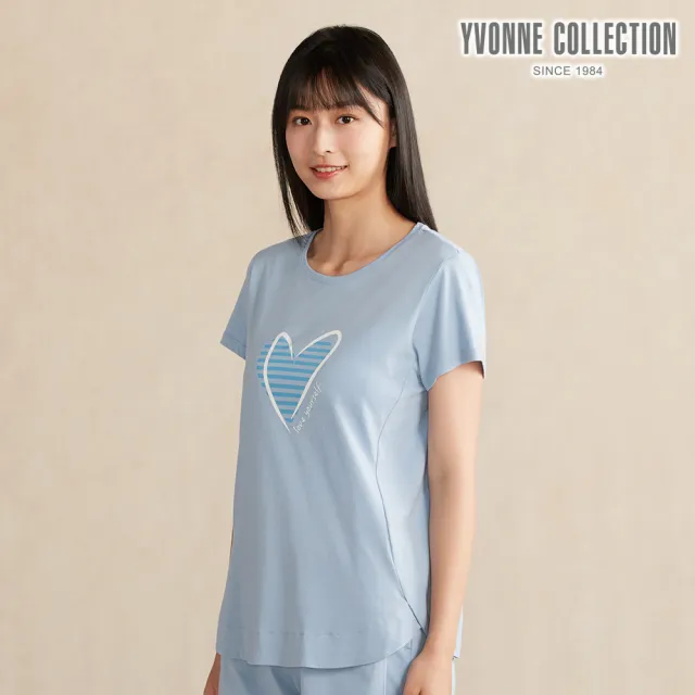 【YVONNE 以旺傢飾】蘆薈纖維愛心網印短袖上衣-海島藍