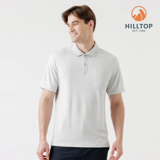 【Hilltop 山頂鳥】Polygiene抗菌抗UV吸濕快乾緹花POLO衫 男款 淺灰｜PS14XMM1ECK1