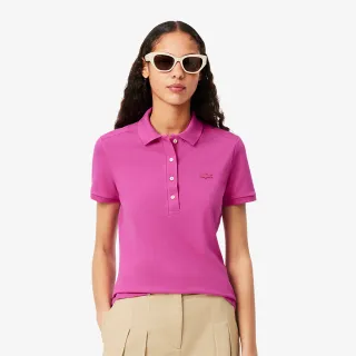 【LACOSTE】女裝-L.12.D 修身彈性迷你網眼短袖Polo衫(桃紅色)