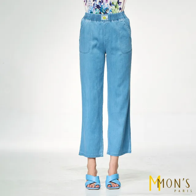 【MON’S】休閒鬆緊腰親膚棉牛仔褲(直)