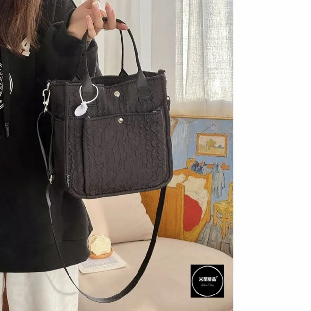 【米蘭精品】現貨+預購 手提包帆布肩背包托特包側背包單肩包隨身女包(少女心泡泡褶皺5色74jn52)