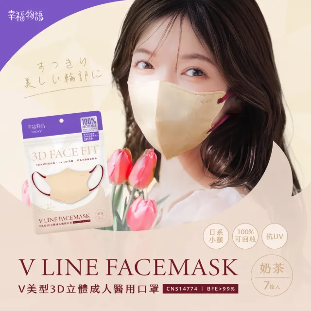 【明基健康生活】幸福物語 V美型3D立體醫療口罩7片x4包組(日本版型+微寬耳繩 100%可回收材質)