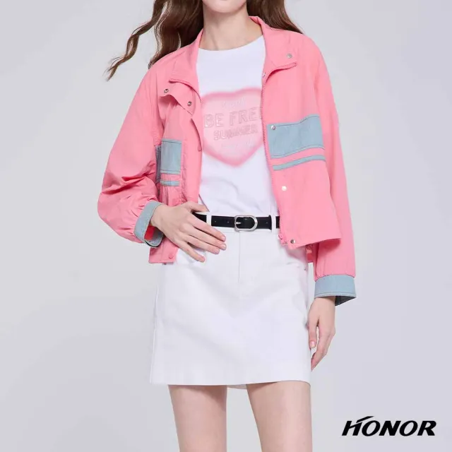 【HONOR 山形屋】出清品 簡約標誌高腰修身短裙-白/黑(限定出清)
