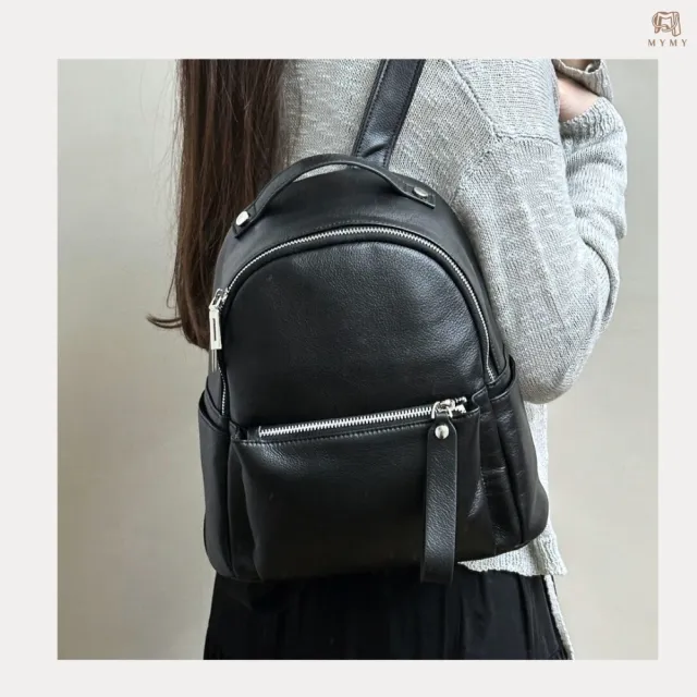 【MYMY】雙11 個性時尚 單層牛皮後背包 經典黑(真皮包包 牛皮/真皮/後背包/大容量)