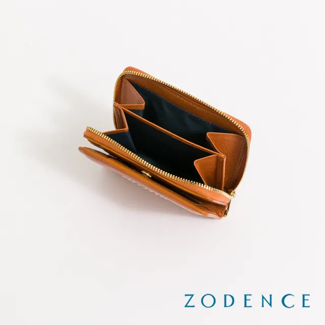 【ZODENCE 佐登司】HAN義大利植鞣革時尚拉鍊短夾(經典駝)