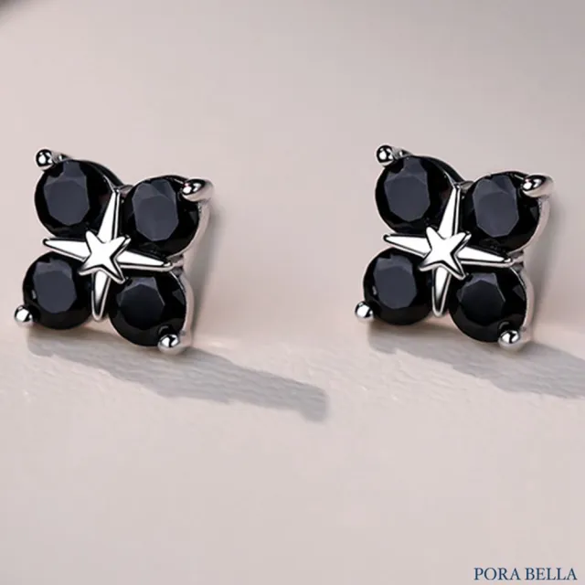 【Porabella】S999純銀耳釘 星芒耳釘 四葉草耳釘 黑白鋯石耳釘 輕奢高級感 耳釘耳環飾品 Earrings