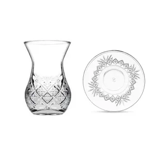 【CW LIFEGROUP 可營生活選物】土耳其Pasabahce TIMELESS 雕花紅茶杯170ml/盤/6入組(無鉛水晶玻璃)