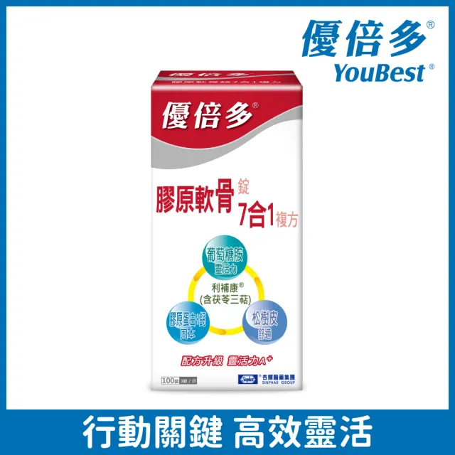 【杏輝醫藥】優倍多YouBest A+膠原軟骨錠7合1複方(100錠/盒-葡萄糖胺.軟骨素.膠原蛋白.玻尿酸.鈣.磷)