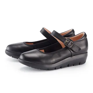 【MAGY】牛皮圓頭瑪莉珍厚底舒適休閒鞋(黑色)