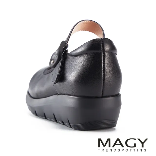 【MAGY】牛皮圓頭瑪莉珍厚底舒適休閒鞋(黑色)