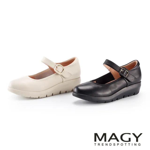 【MAGY】牛皮圓頭瑪莉珍厚底舒適休閒鞋(黑色)