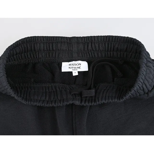 【Maison Kitsune】MAISON KITSUNE內裡布標黑字LOGO純棉束帶休閒運動長褲(女款/黑)